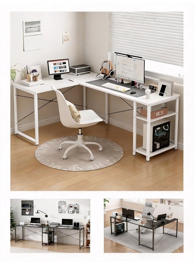 Zanotta White L-Shaped Gaming Table Computer Desk with Corner Stand - Reversible Study Desk Home Office Workstation White Black - Image 5