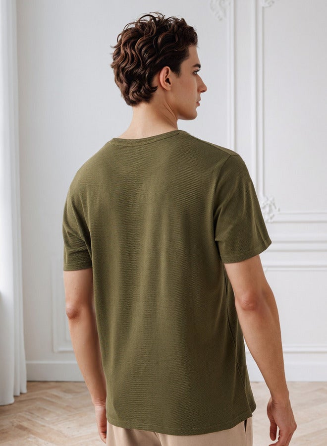 Iconic Men's Regular Fit Crew Neck Short Sleeves Textured T-shirt - Image 3