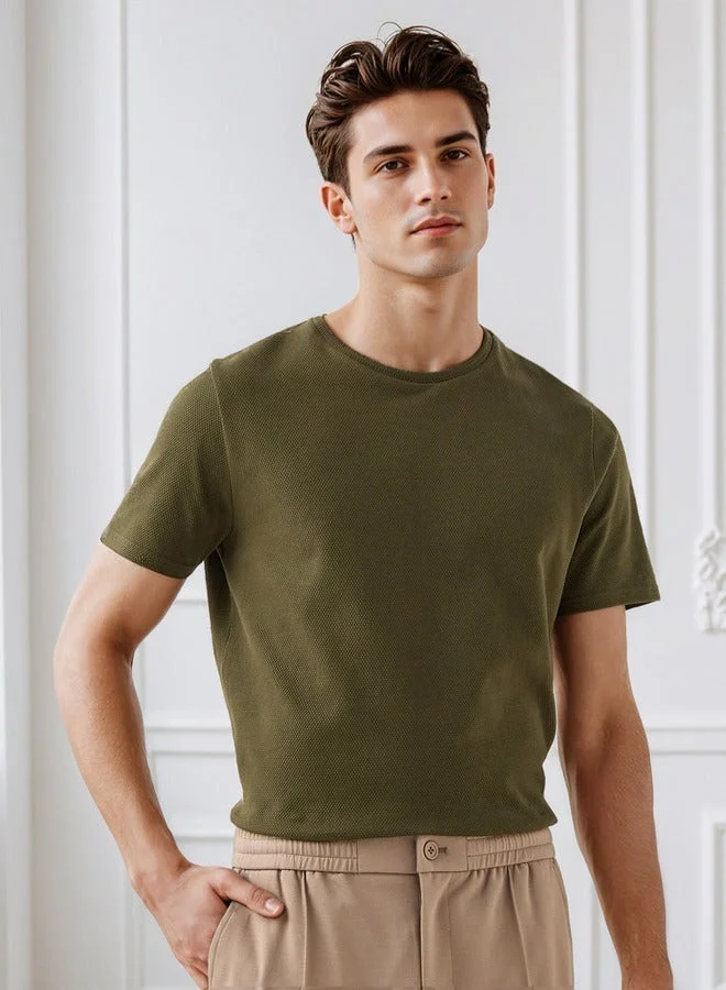 Iconic Iconic Men's Regular Fit Crew Neck Short Sleeves Textured T-shirt