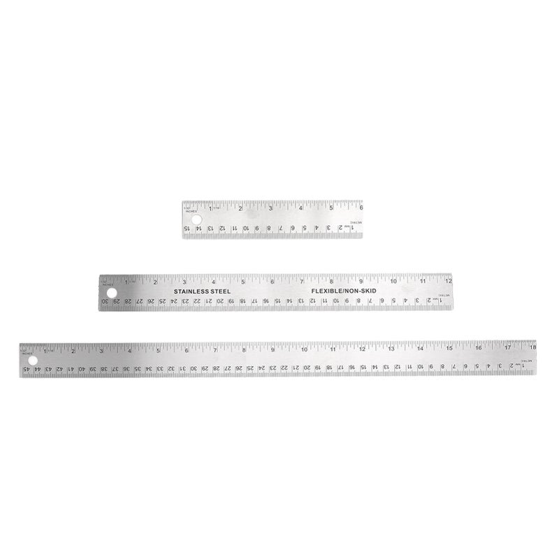3pcs Cork Back Metal Ruler Non Slip Straight Edge Measuring Device Tool Stainless Steel Rulers with Cork Backing for Students - Image 1