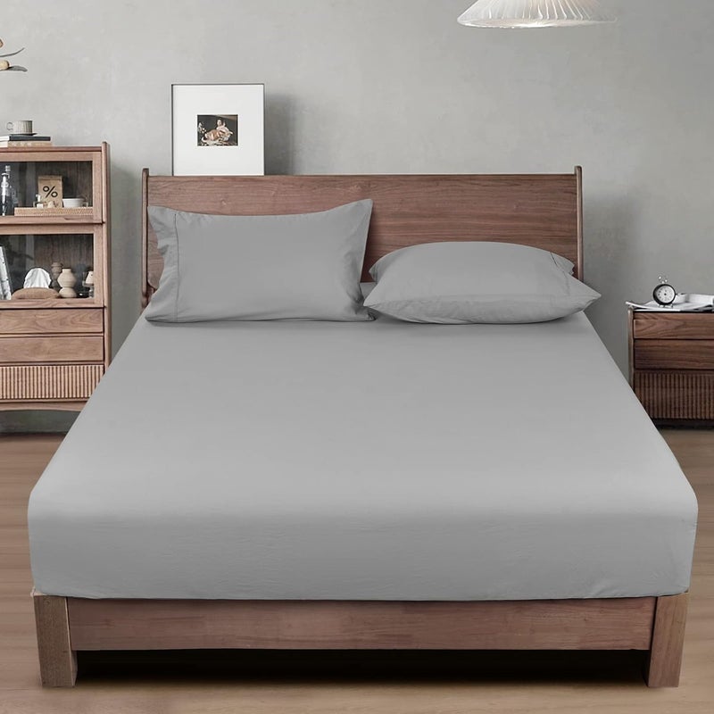 PHF 100% Garment Washed Cotton Fitted Sheet Twin Size (100cm x 190cm), Cozy Cloud Soft Linen Bottom Sheet, Deep 40cm Pocket, Easy Fit and Breathable, Grey - Image 1