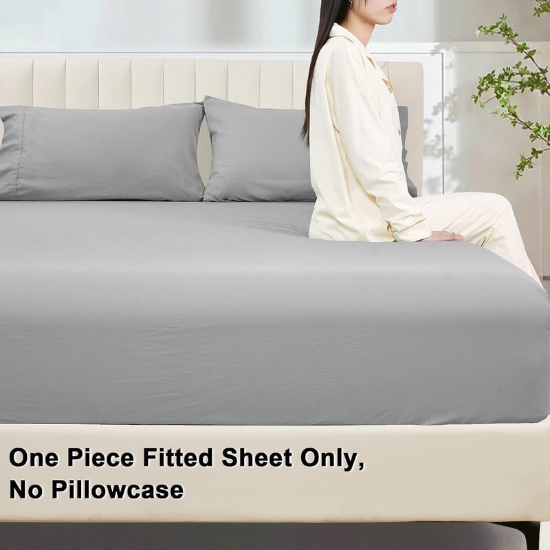 PHF 100% Garment Washed Cotton Fitted Sheet Twin Size (100cm x 190cm), Cozy Cloud Soft Linen Bottom Sheet, Deep 40cm Pocket, Easy Fit and Breathable, Grey - Image 3