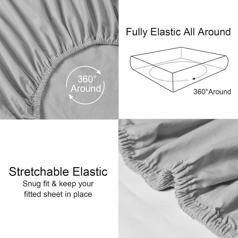 PHF 100% Garment Washed Cotton Fitted Sheet Twin Size (100cm x 190cm), Cozy Cloud Soft Linen Bottom Sheet, Deep 40cm Pocket, Easy Fit and Breathable, Grey - Image 5