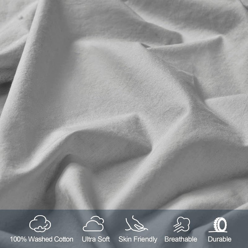PHF 100% Garment Washed Cotton Fitted Sheet Twin Size (100cm x 190cm), Cozy Cloud Soft Linen Bottom Sheet, Deep 40cm Pocket, Easy Fit and Breathable, Grey - Image 2