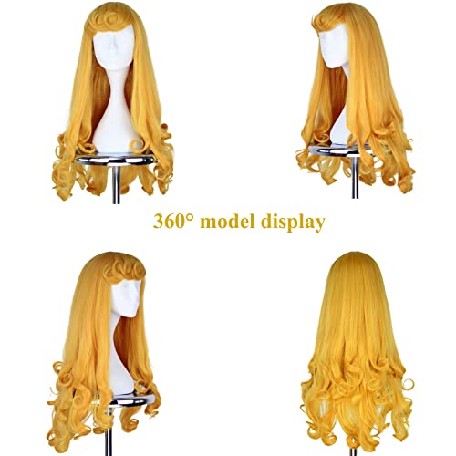 Yan Dream Princess Golden Long Curly Wig Halloween Costume Anime Cosplay Party Wavy Wig with Bangs for Women - Image 3