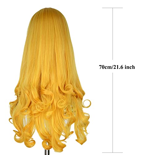 Yan Dream Princess Golden Long Curly Wig Halloween Costume Anime Cosplay Party Wavy Wig with Bangs for Women - Image 2