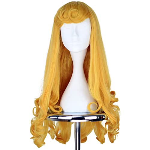 Yan Dream Princess Golden Long Curly Wig Halloween Costume Anime Cosplay Party Wavy Wig with Bangs for Women - Image 1