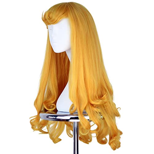 Yan Dream Princess Golden Long Curly Wig Halloween Costume Anime Cosplay Party Wavy Wig with Bangs for Women - Image 4