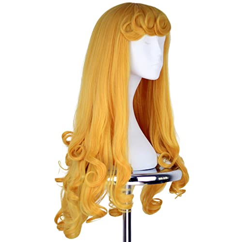 Yan Dream Princess Golden Long Curly Wig Halloween Costume Anime Cosplay Party Wavy Wig with Bangs for Women - Image 5