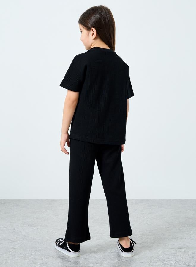 Styli Girls Black Waffle Knit Top and Relaxed Joggers Set - Image 5