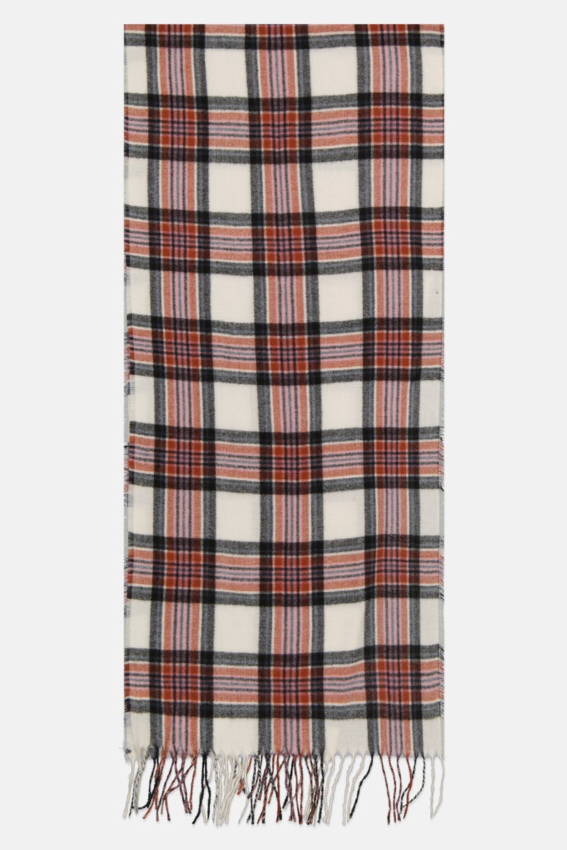 Jenni Women Classic Plaid Scarf 200 L x 45 W cm, Ivory Combo - Image 2