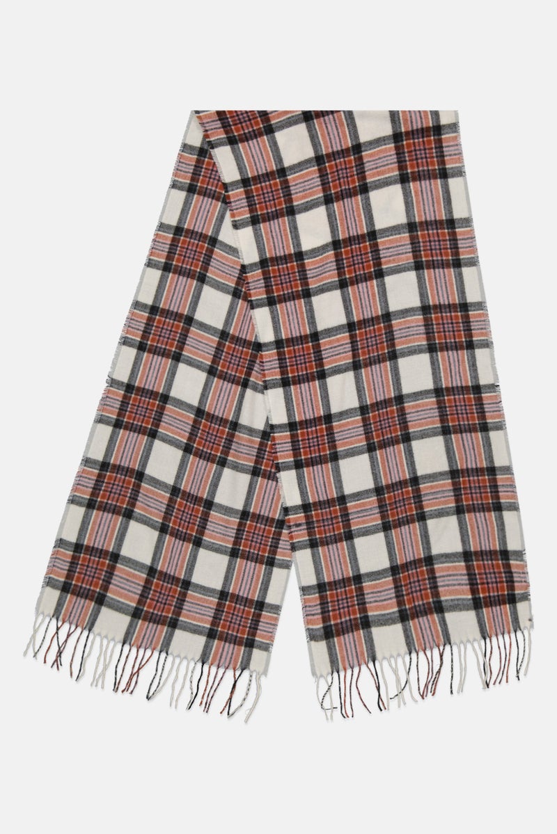 Jenni Women Classic Plaid Scarf 200 L x 45 W cm, Ivory Combo - Image 1