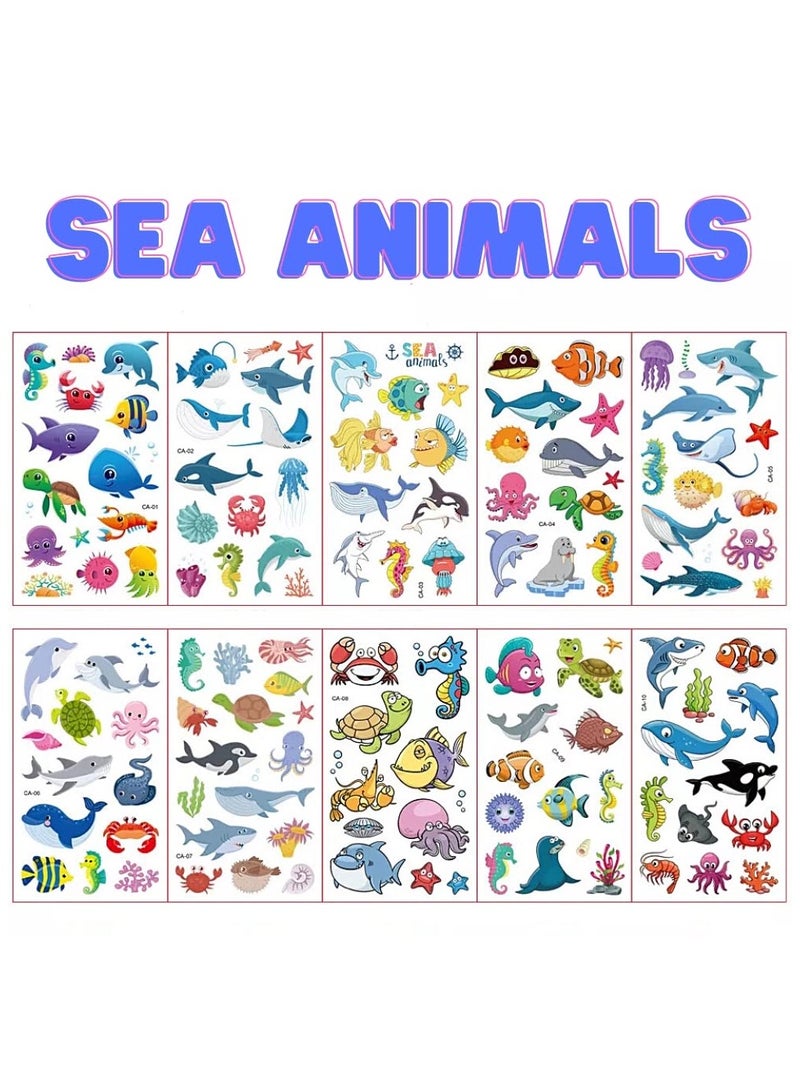 30 ورقة حوريات البحر وحيوانات البحر 410 تصميمًا وشمًا مؤقتًا مقاومًا للماء للأطفال وشمًا مؤقتًا للفتيات والفتيان ملصقات وشم الوجه لحفلات أعياد الميلاد وحقائب الهدايا - Image 4