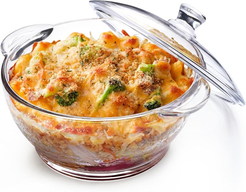 WRINGO 1500 ML Deep Round Glass Casserole Oven and Microwave Safe Serving Bowl with See Through Top Lid -Mixing Bowl for Snacks, Cereals, Rice, Sambar, Salad (1500ML, Set of 1), Transparent - Image 1