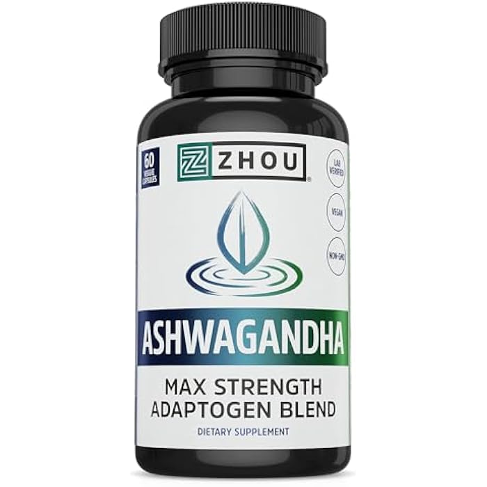 Zhou Nutrition Ashwagandha Capsules, Mood Enhancer, Energy Boost, Blend of Rhodiola, Holy Basil, Cordyceps, Reishi & Ashwagandha Supplement, 30 Servings, 60 Capsules - Image 1