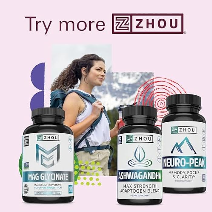 Zhou Nutrition Ashwagandha Capsules, Mood Enhancer, Energy Boost, Blend of Rhodiola, Holy Basil, Cordyceps, Reishi & Ashwagandha Supplement, 30 Servings, 60 Capsules - Image 5