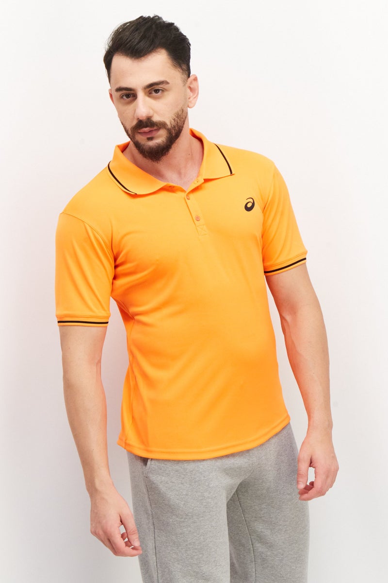 asics تي شيرت بولو تنس رياضي للرجال بأكمام قصيرة، برتقالي نيون - Image 1