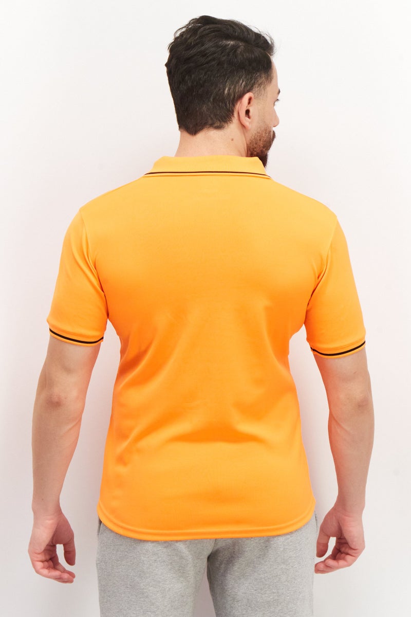 asics تي شيرت بولو تنس رياضي للرجال بأكمام قصيرة، برتقالي نيون - Image 3