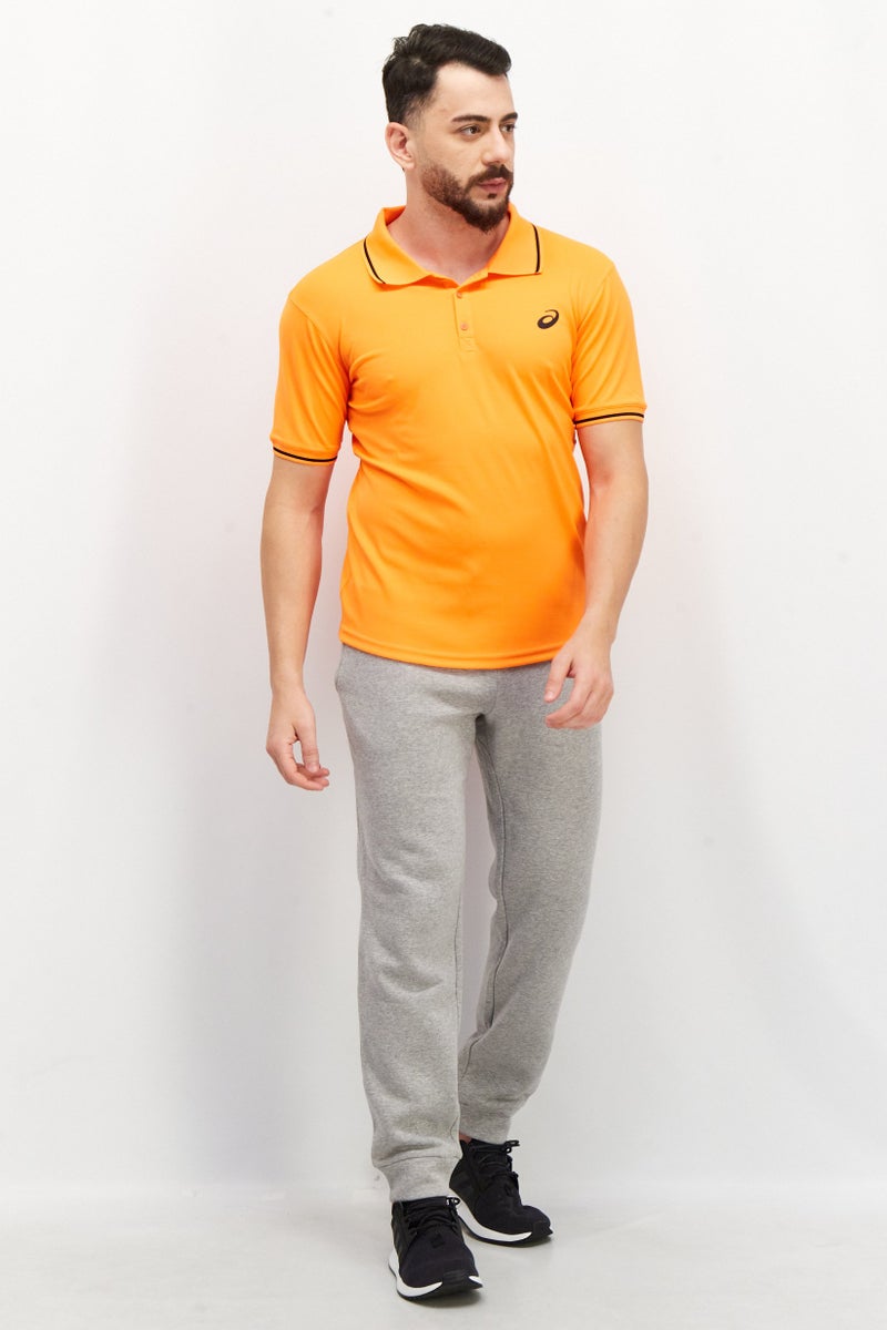 asics تي شيرت بولو تنس رياضي للرجال بأكمام قصيرة، برتقالي نيون - Image 4