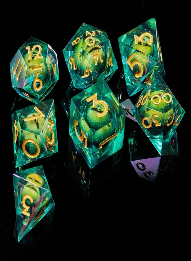 FugaCity DND Dice Set,Liquid Core Handmade Sharp Edge 7 Piece Resin Dice-Dungeons and Dragons Polyhedral Dice Set, D&D Dice Set with Gift Dice Case for RPG MTG Table Games - Image 2