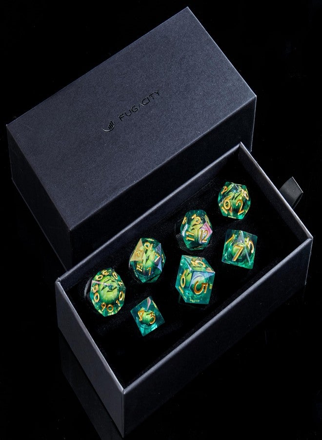 FugaCity DND Dice Set,Liquid Core Handmade Sharp Edge 7 Piece Resin Dice-Dungeons and Dragons Polyhedral Dice Set, D&D Dice Set with Gift Dice Case for RPG MTG Table Games - Image 4