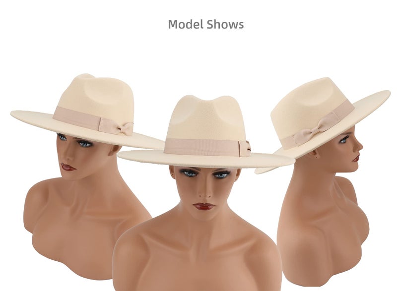 Pro Celia Big Wide Brim Women Fedora Hat (Rice) - Image 5