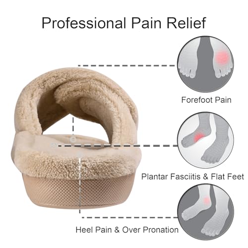 GRITHEIM Women's Orthotic Arch Support Slippers Fuzzy Adjustable Orthopedic Slippers for Plantar Fasciitis Furry Slide for Ladies (Brown,8) - Image 3