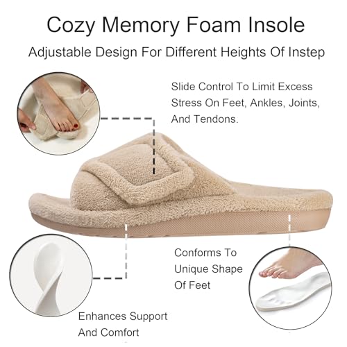 GRITHEIM Women's Orthotic Arch Support Slippers Fuzzy Adjustable Orthopedic Slippers for Plantar Fasciitis Furry Slide for Ladies (Brown,8) - Image 4