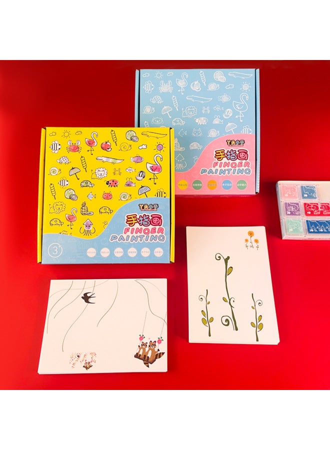 Children's Finger Painting Coloring Painting Picture Book Kindergarten Palm Stippling Toy Inkpad Painting Tool Paint Painting-Color:13-color Round Printing Table +60 Picture Cards