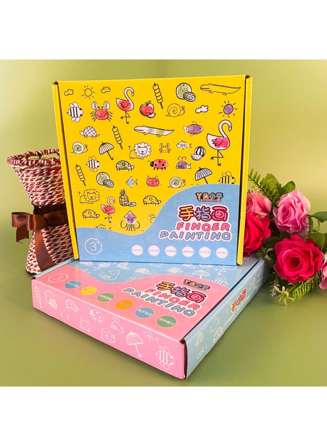 Children's Finger Painting Coloring Painting Picture Book Kindergarten Palm Stippling Toy Inkpad Painting Tool Paint Painting-Color:13-color Round Printing Table +60 Picture Cards