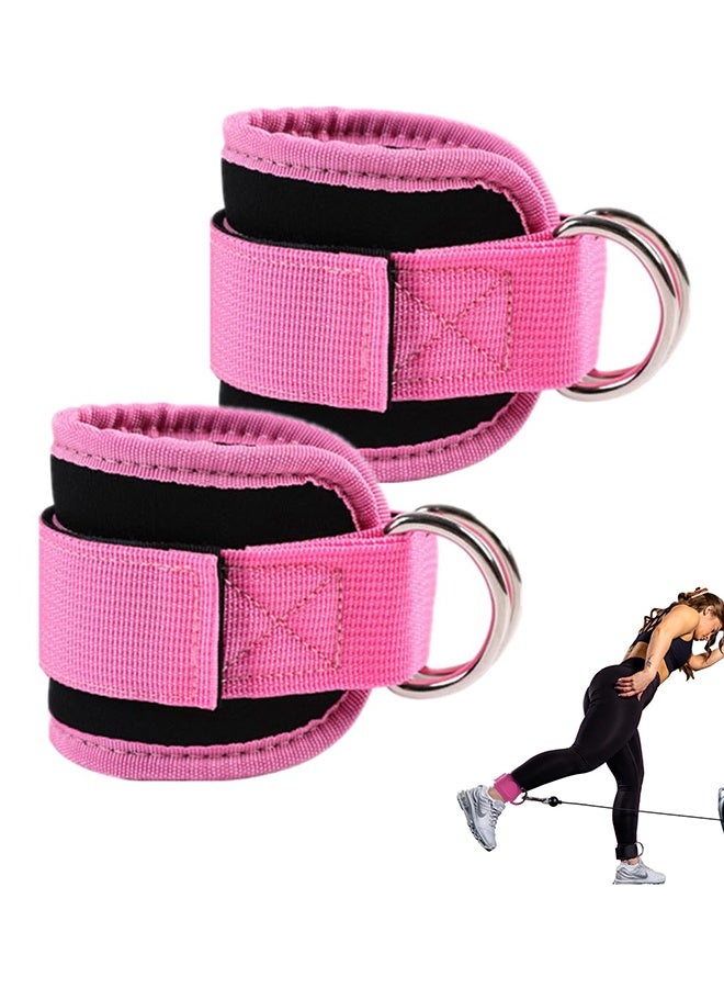 أشرطة الكاحل لأجهزة الكابل - مقاس واحد مناسب مع حشوة ممتازة، حزام كاحل لركلة المؤخرة للنساء والرجال، ملحقات كابل للصالة الرياضية، تمارين المؤخرة ومُختطفات الورك (وردي) - Image 1