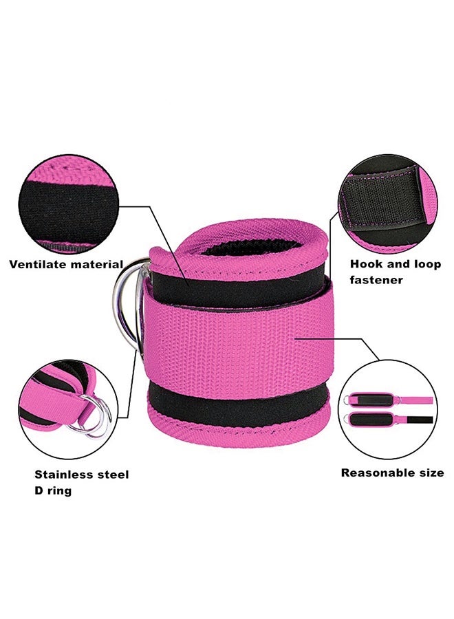 أشرطة الكاحل لأجهزة الكابل - مقاس واحد مناسب مع حشوة ممتازة، حزام كاحل لركلة المؤخرة للنساء والرجال، ملحقات كابل للصالة الرياضية، تمارين المؤخرة ومُختطفات الورك (وردي) - Image 4
