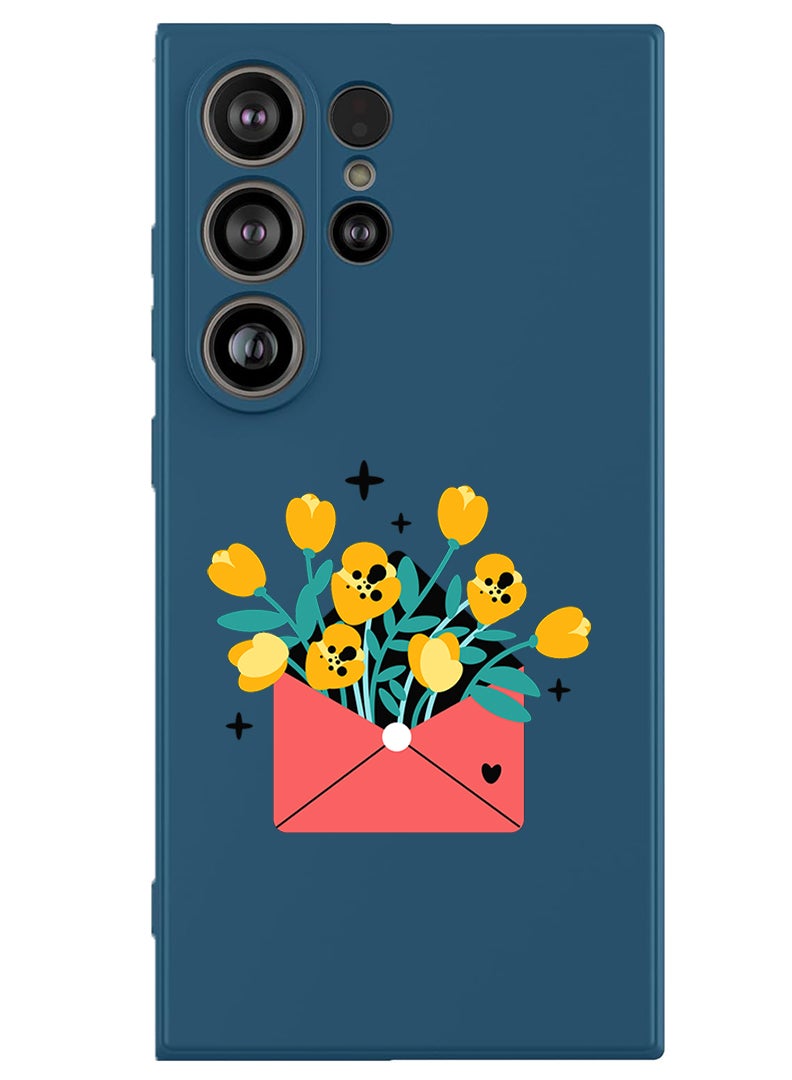 Theodor Protective Slim Fit Case Liquid Silicone Cover with Full Body Protection Anti-Scratch Shockproof Case For Samsung Galaxy S25 Ultra (Blue) - flowers in envelope - Image 1