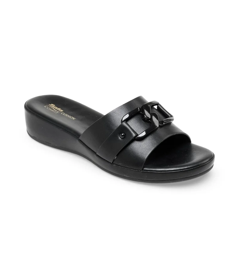 Bata Black Decorative Buckle Slide Sandals for Women | Best Price UAE