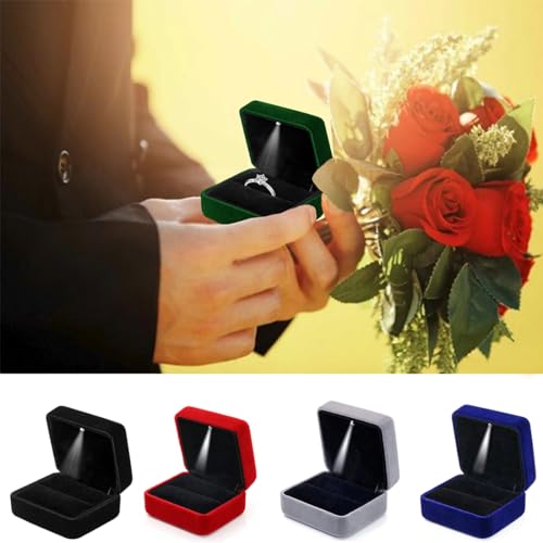 GBYAN Ring Box with LED Light Velvet Emerald Jewelry Box - Image 5