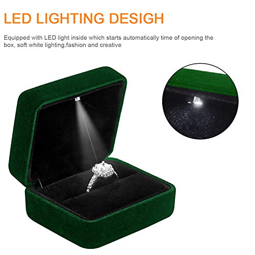 GBYAN Ring Box with LED Light Velvet Emerald Jewelry Box - Image 4