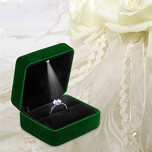 GBYAN Ring Box with LED Light Velvet Emerald Jewelry Box - Image 2