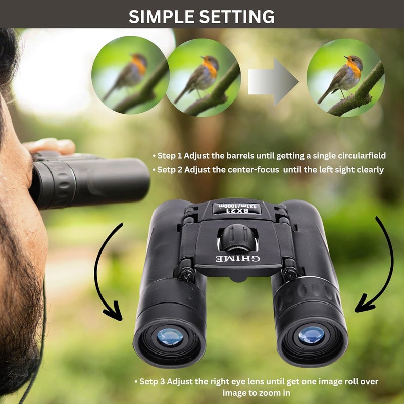 GHIME Binoculars for Long Distance 8x21 Compact Binocular Small Clear View, Easy Focus Lightweight Portable Binoculars for Bird Watching, Travel, Concert (8x21) - Image 4