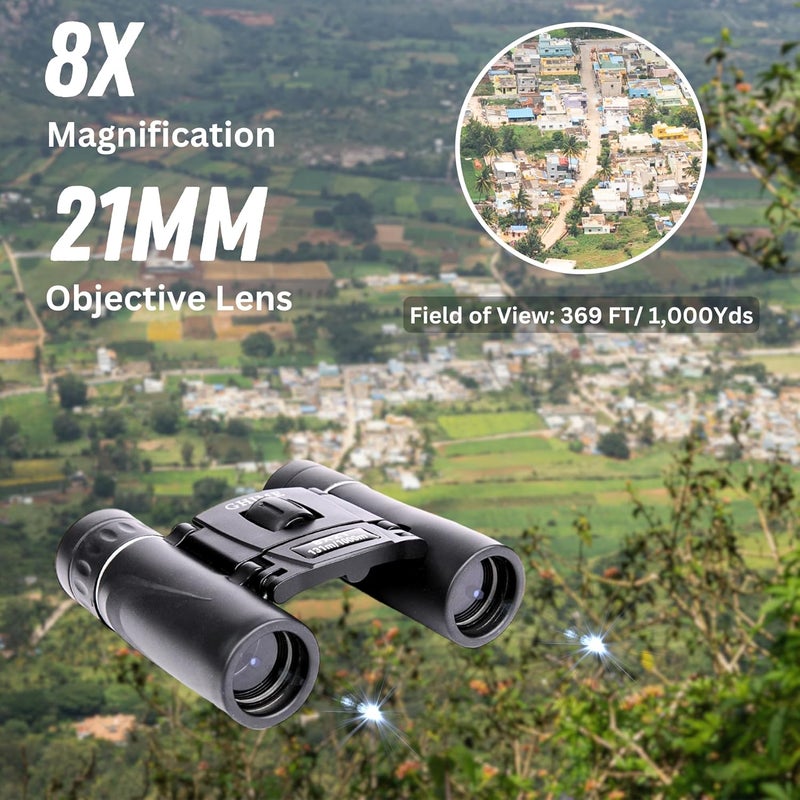 GHIME Binoculars for Long Distance 8x21 Compact Binocular Small Clear View, Easy Focus Lightweight Portable Binoculars for Bird Watching, Travel, Concert (8x21) - Image 2