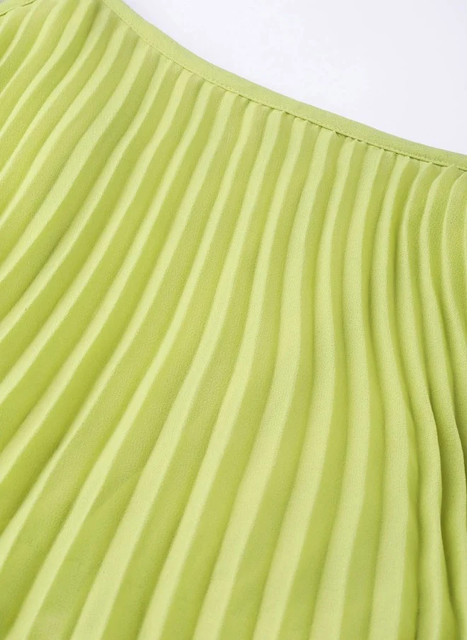 SASSAFRAS Lime Green Accordion Pleated A-Line Dress for Women