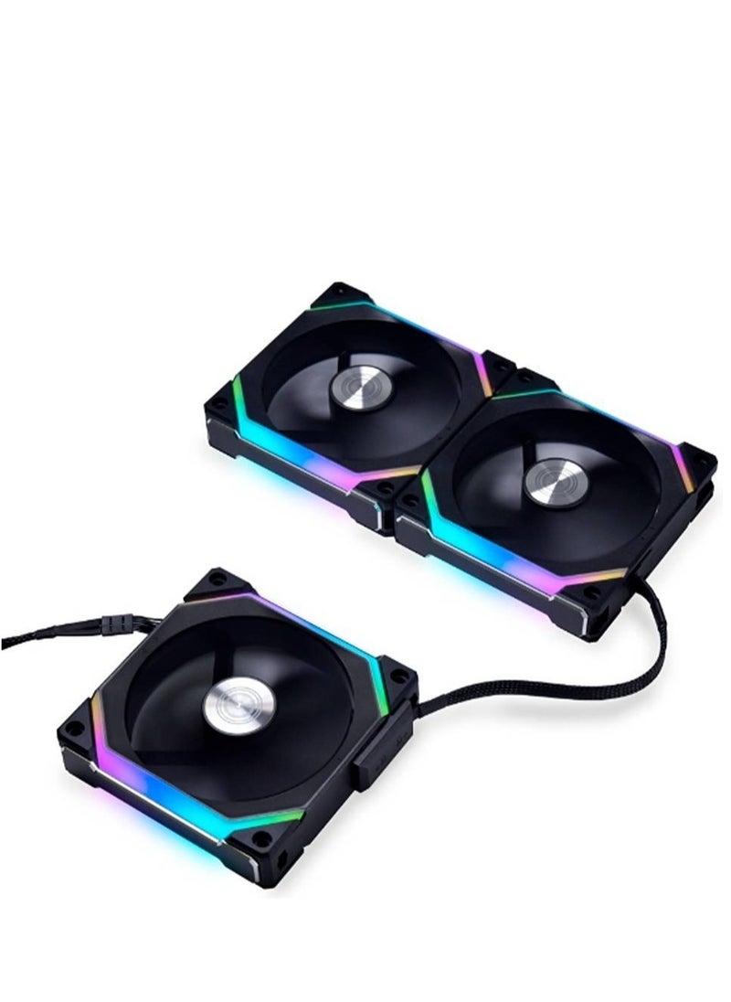 LIAN LI - UNI FAN SL V2 Revolutionized Daisy-Chain ARGB Fan, Modular 120mm Fans, Up to 2000 RPM Fan Speed, 64.5 CFM Airflow, Sophisticate Lighting Effects, 3 Pack, Black | G99.12SLV23B.00 - Image 1