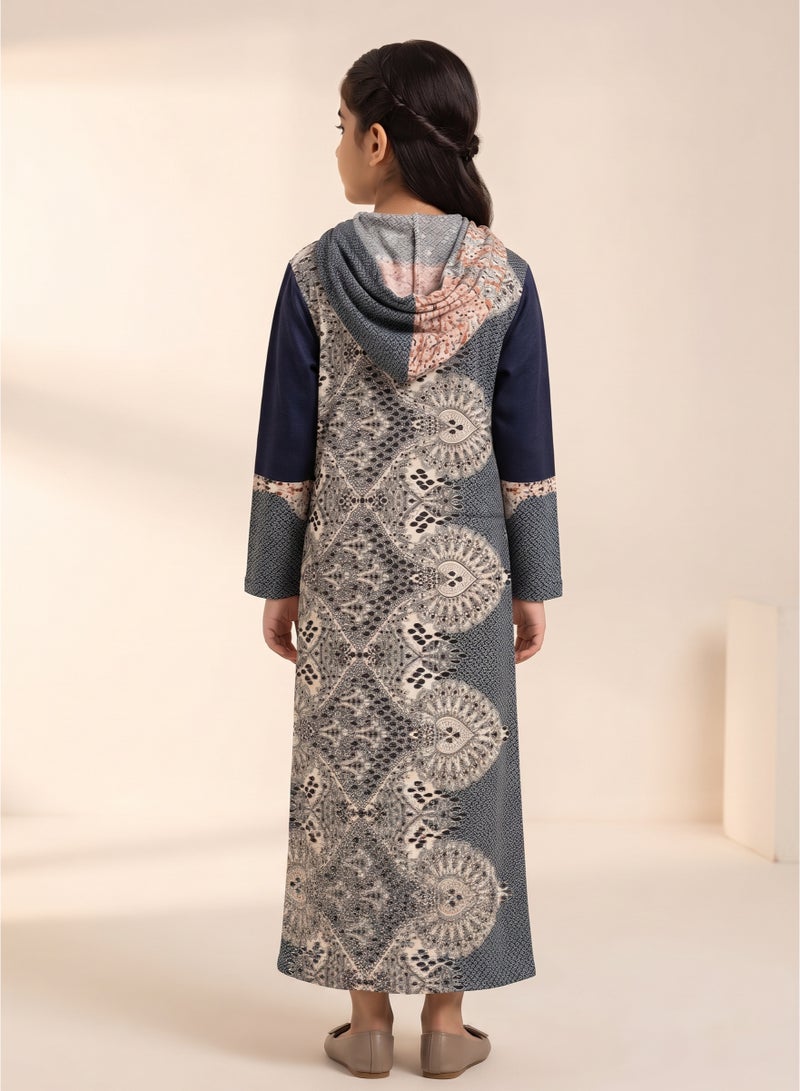 Girls' Prayer Esdall Abaya with Hood - Size 10, Patterned - Image 2
