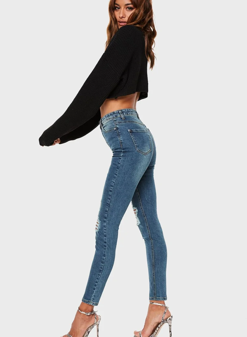Missguided High Waisted Ripped Skinny Jeans