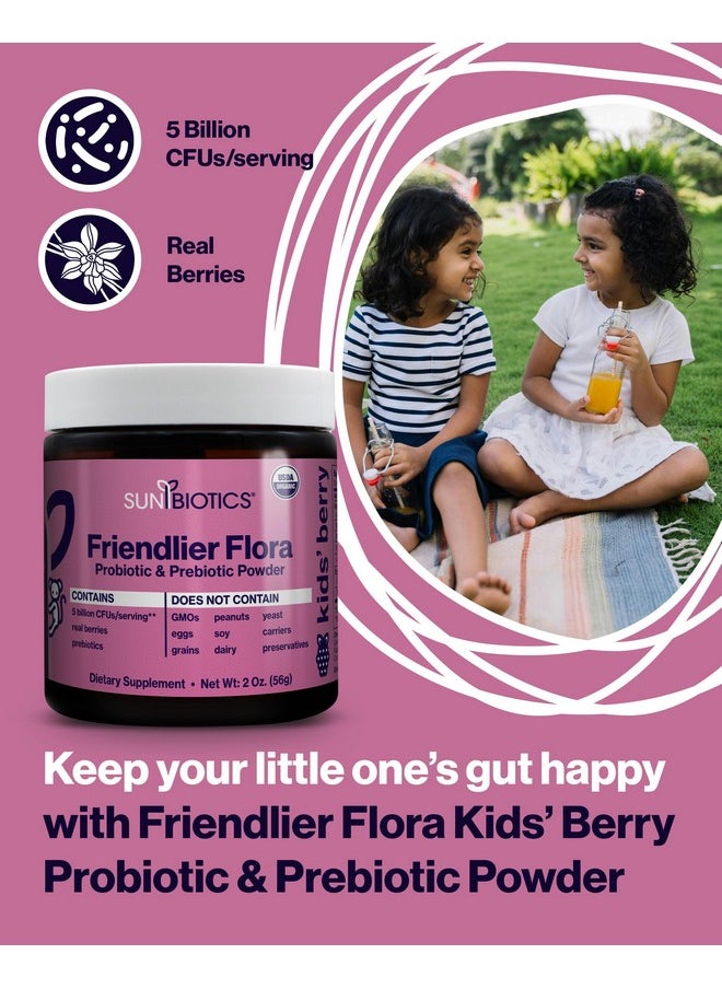 Sunbiotics - SUNBIOTICS Friendlier Flora - Kids Prebiotic and Probiotic Powder Supplement with 5 Billion CFUs of 5 Probiotic Strains for Good Gut Flora, Immune System, & Balanced Microbiome - Berry, 2 Ounce - Image 1