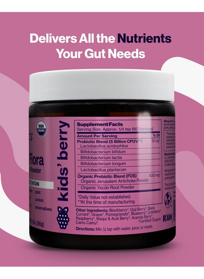 Sunbiotics - SUNBIOTICS Friendlier Flora - Kids Prebiotic and Probiotic Powder Supplement with 5 Billion CFUs of 5 Probiotic Strains for Good Gut Flora, Immune System, & Balanced Microbiome - Berry, 2 Ounce - Image 1