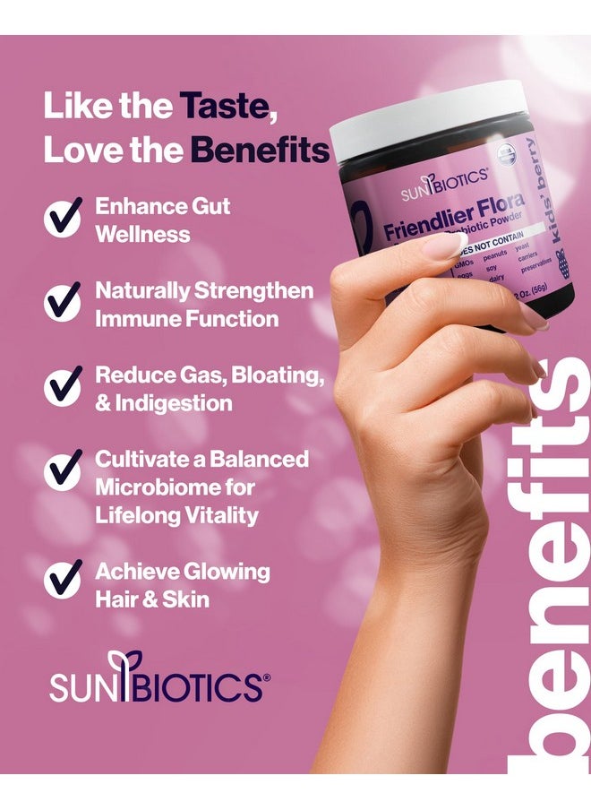 Sunbiotics - SUNBIOTICS Friendlier Flora - Kids Prebiotic and Probiotic Powder Supplement with 5 Billion CFUs of 5 Probiotic Strains for Good Gut Flora, Immune System, & Balanced Microbiome - Berry, 2 Ounce - Image 1