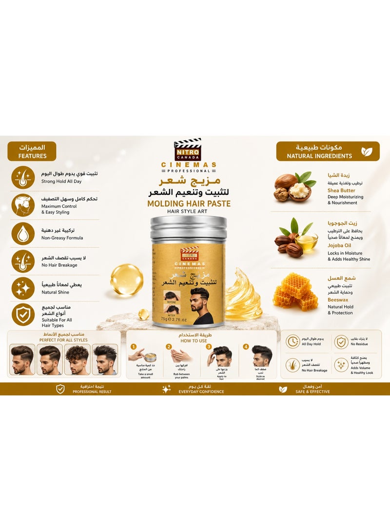 نيترو كندا معجون شعر تشكيل احترافي من نايترو كندا - تثبيت قوي، لمعان طبيعي، 75 جم - Image 2