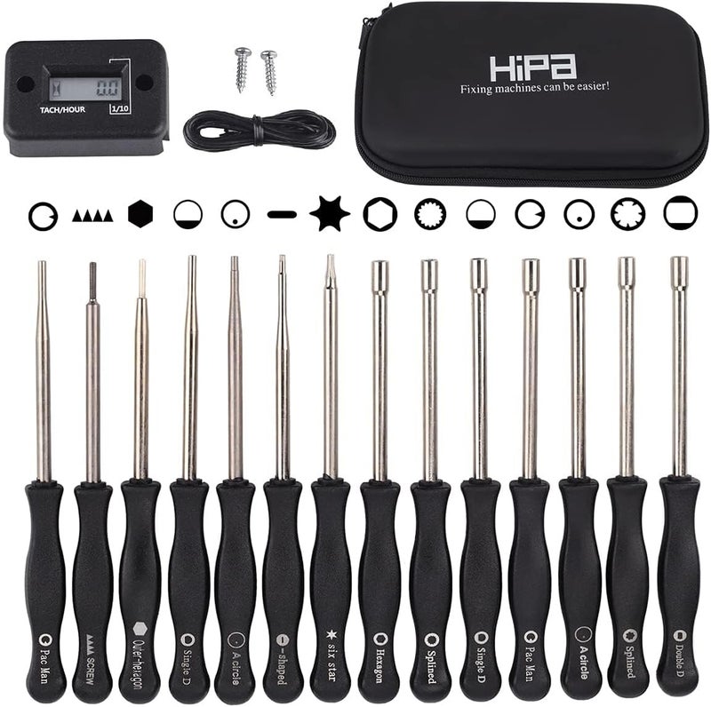 Hipa Pack-of-14 Carburetor Adjustment Tool + RPM Tachometer Hour Meter for 2-Cycle Small Engine, Compatible with Poulan STHIL Echo Ryobi Troy Bilt Trimmer Leaf Blower Weedeater Chainsaw - Image 1