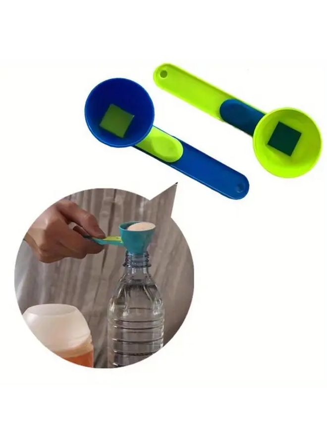 Blue Green Sliding Spoon Measuring Cup And Funnel 2 In 1 Protein Powder Scoop With Handle Anti Spill For Sports Drinks Milk And Supplements Durable ABS Material Kitchen Gadget - Image 2