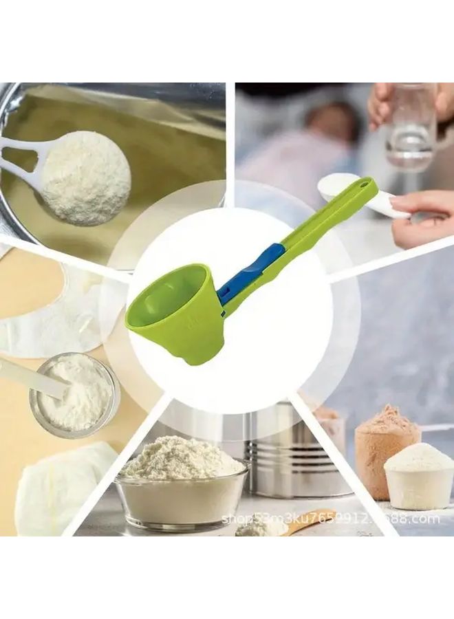 Blue Green Sliding Spoon Measuring Cup And Funnel 2 In 1 Protein Powder Scoop With Handle Anti Spill For Sports Drinks Milk And Supplements Durable ABS Material Kitchen Gadget - Image 4